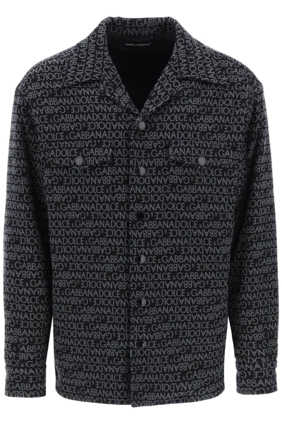 Shop Dolce & Gabbana Padded Overshirt With Jacquard Logo Motif In Grey,black