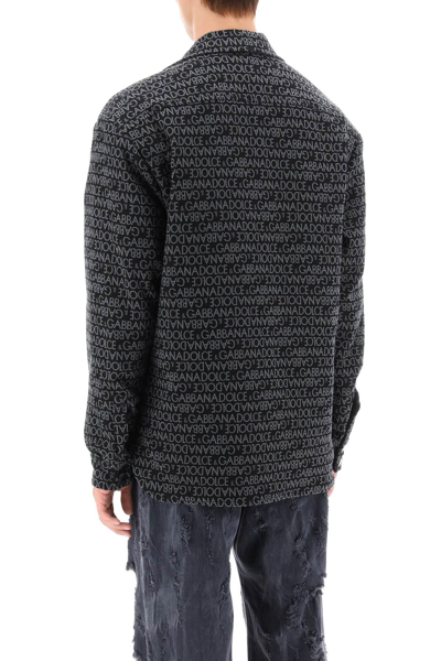 Shop Dolce & Gabbana Padded Overshirt With Jacquard Logo Motif In Grey,black