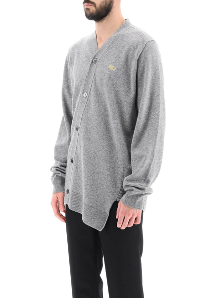 Shop Comme Des Garçons Shirt Lacoste Asymmetric Wool Cardigan In Grey