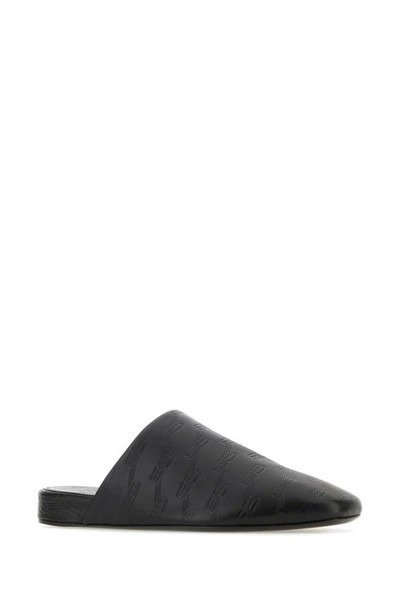 Shop Balenciaga Man Black Leather Slippers