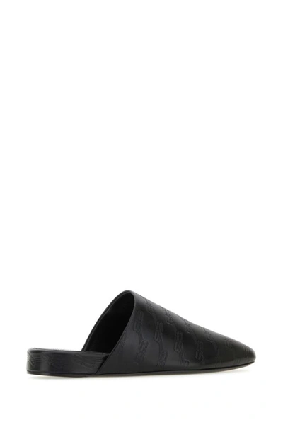 Shop Balenciaga Man Black Leather Slippers