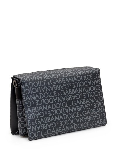Shop Dolce & Gabbana Shoulder Bag In Jacquard In Nero Grigio