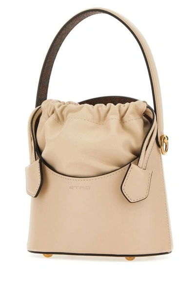 Shop Etro Woman Ivory Leather Saturno Mini Bucket Bag In White