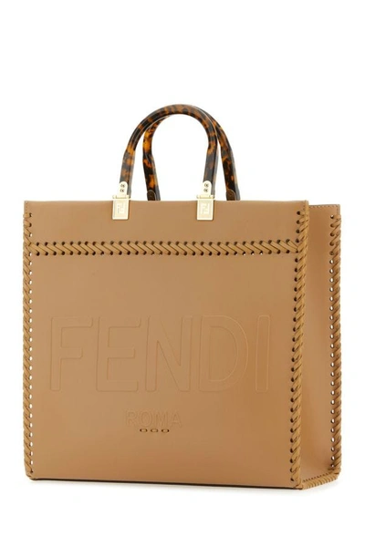 Shop Fendi Woman Beige Leather Medium Sunshine Shopping Bag In Brown