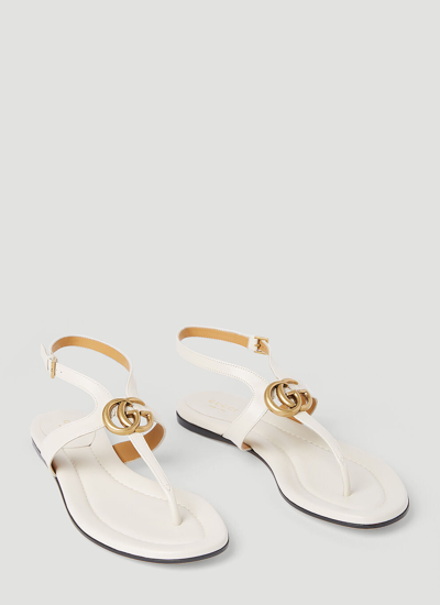 Shop Gucci Women Double G Thong Leather Sandals In White