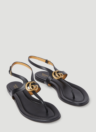 Shop Gucci Women Double G Thong Leather Sandals In Black