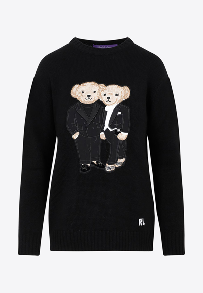 Shop Ralph Lauren Bears-motif Pullover Cashmere Sweater In Black