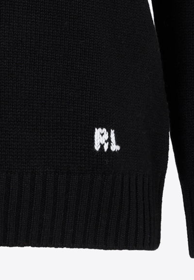 Shop Ralph Lauren Bears-motif Pullover Cashmere Sweater In Black