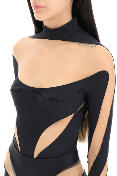 Shop Mugler Long Sleeve Illusion Bodysuit Women In Black