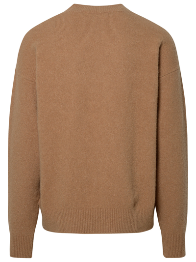 Shop Palm Angels Man Camel Cashmere Blend Sweater In Brown