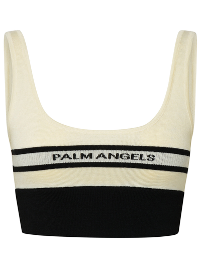 Shop Palm Angels Woman  'racing' Ivory Wool Top In Black