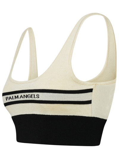 Shop Palm Angels Woman  'racing' Ivory Wool Top In Black