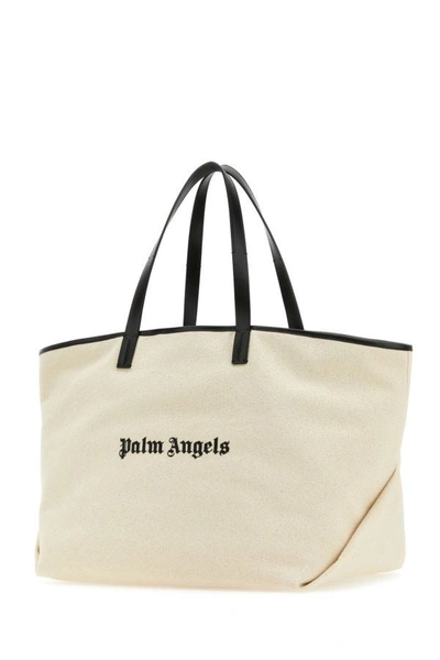 Shop Palm Angels Woman Sand Canvas Shopping Bag In Brown