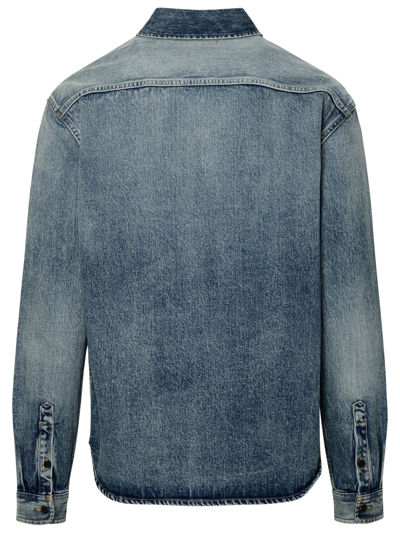 Shop Saint Laurent Man 'cassandre' Blue Cotton Shirt