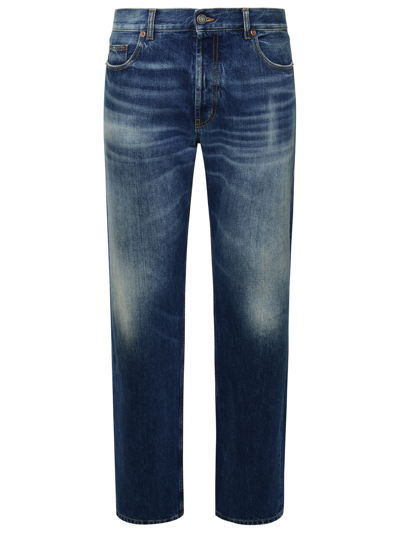 Shop Saint Laurent Man  Vintage Blue Cotton Jeans