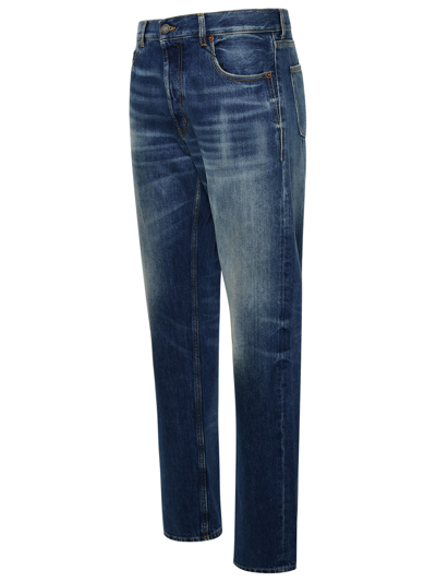 Shop Saint Laurent Man  Vintage Blue Cotton Jeans