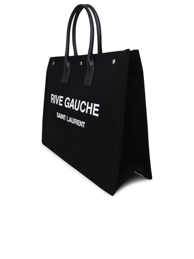 Shop Saint Laurent Woman  Black Linen Blend Rive Gauche Tote Bag
