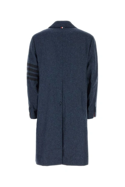 Shop Thom Browne Man Blue Wool Coat