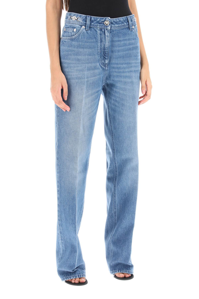Shop Versace Boyfriend Jeans With Tailored Crease Women In Blue