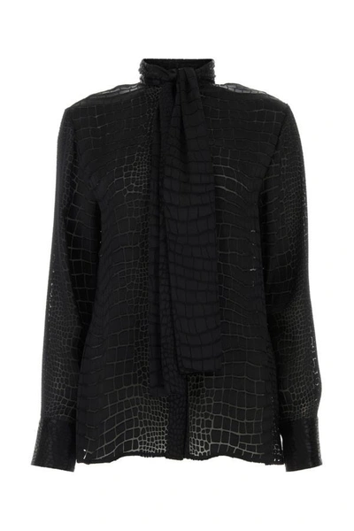 Shop Versace Woman Black Viscose Blend Lavallã¨re Devore Shirt