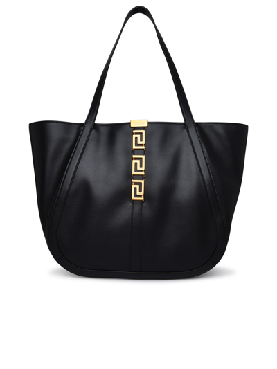 Shop Versace Woman  Large 'greca Goddess' Black Leather Bag