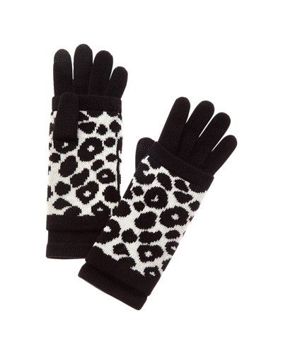 Shop Hannah Rose Leopard Double-faced Jacquard 3-in-1 Cashmere Tech Gloves In Black