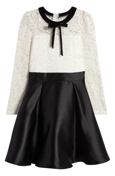 Shop Love, Nickie Lew Kids' Long Sleeve Mixed Media Party Dress In Ivory Black