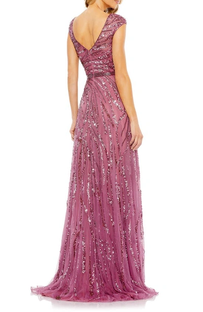 Shop Mac Duggal Sequin A-line Gown In Plum