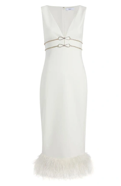 Shop Likely Corianne Feather Trim Empire Waist Midi Dress In White