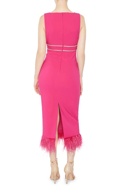 Shop Likely Corianne Feather Trim Empire Waist Midi Dress In Fuschia