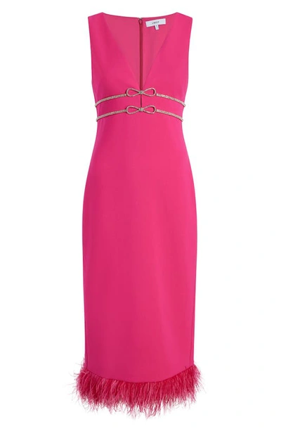 Shop Likely Corianne Feather Trim Empire Waist Midi Dress In Fuschia