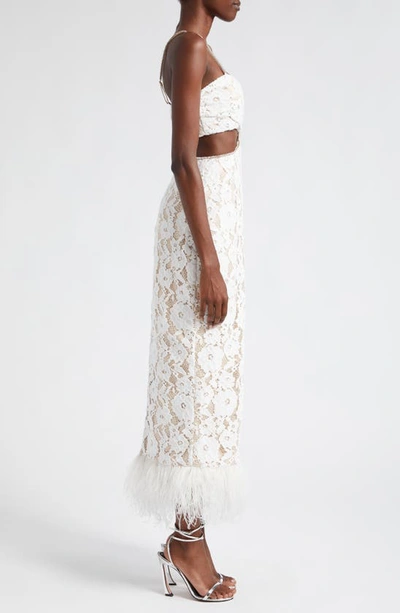 Shop Likely Sarah Cutout Lace Feather Trim Maxi Dress In White