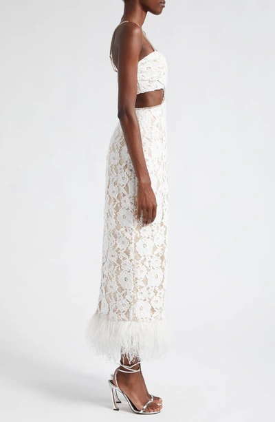 Likely Sarah Cutout Lace Feather Trim Maxi Dress In White