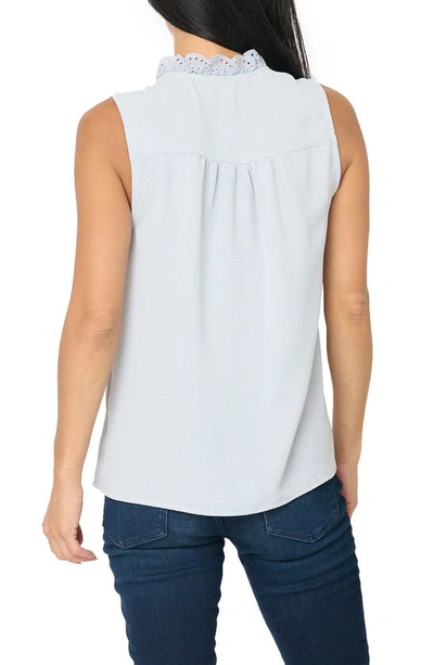 Gibsonlook Embroidered Eyelet Trim Button-up Top In Sky Blue