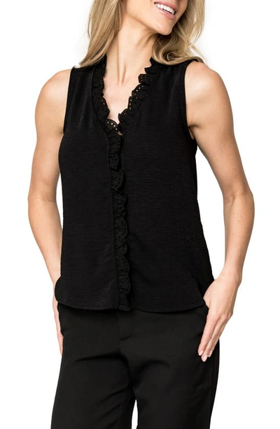 Shop Gibsonlook Embroidered Eyelet Trim Button-up Top In Black