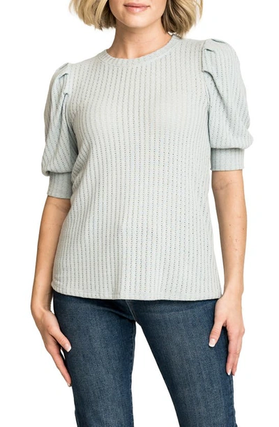 Shop Gibsonlook Pointelle Puff Sleeve Knit Top In Chambray