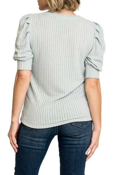 Shop Gibsonlook Pointelle Puff Sleeve Knit Top In Chambray
