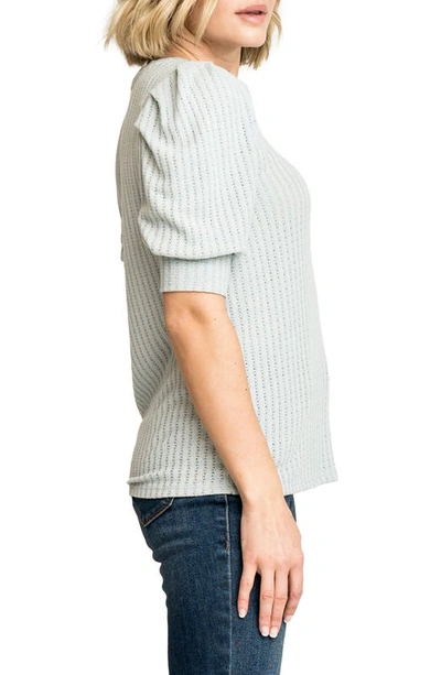 Shop Gibsonlook Pointelle Puff Sleeve Knit Top In Chambray