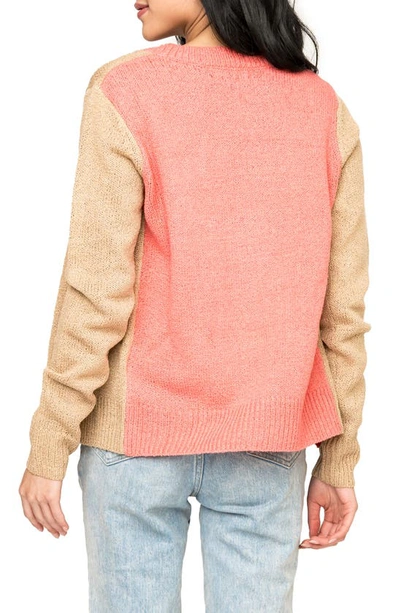 Gibsonlook Gigi Colorblock Cardigan In Natural Coral Rose