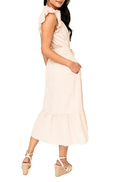 Shop Gibsonlook Textured Smocked Ruffle Midi Dress In Shell