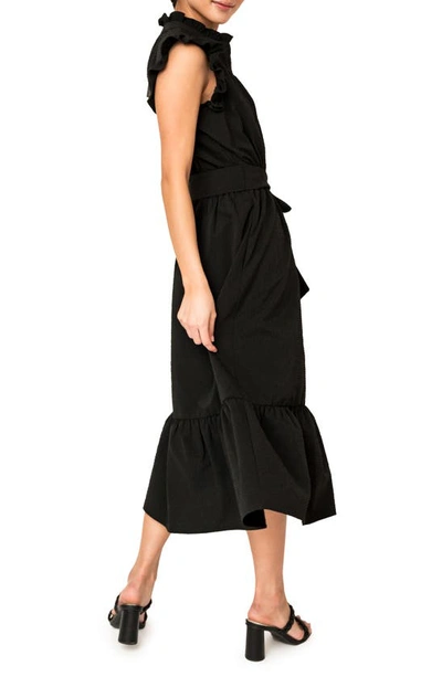 Shop Gibsonlook Textured Smocked Ruffle Midi Dress In Black