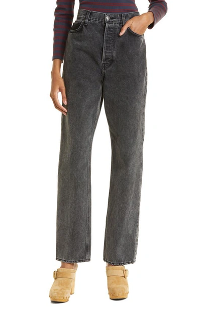 Shop Veronica Beard Daniela High Waist Relaxed Straight Leg Jeans In Stoned Washed Onyx