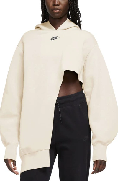 Shop Nike Sportswear Tech Fleece Oversize Asymmetric Hoodie In Pale Ivory/ Black