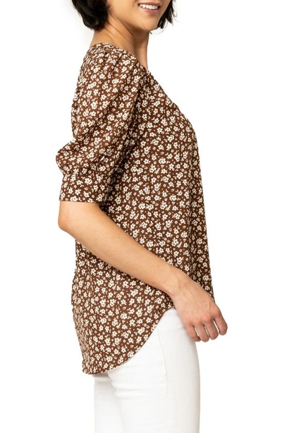 Shop Gibsonlook Floral Print Puff Sleeve Blouse In Saddle Ivory Floral