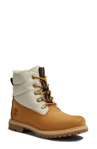 Shop Timberland Faux Fur Trim Puffer Waterproof Boot In Wheat Nubuck