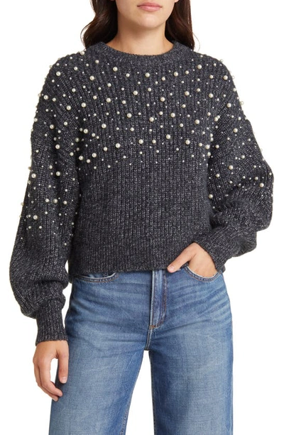 Shop Rag & Bone Frankie Imitation Pearl Merino Wool Blend Sweater In Charcoal
