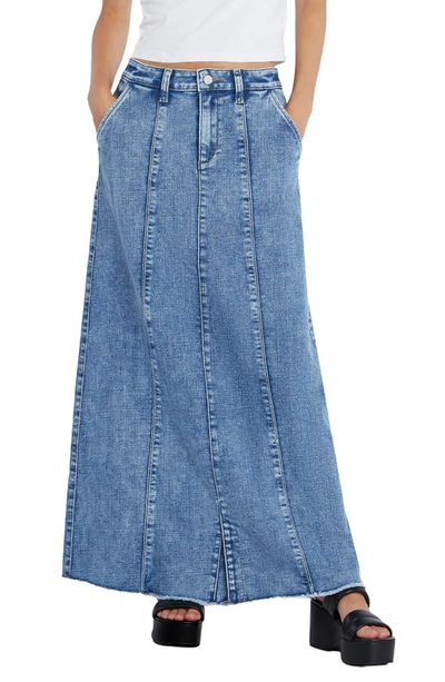 Shop Wash Lab Denim Willa Raw Hem Denim Pencil Skirt In Bright Blue