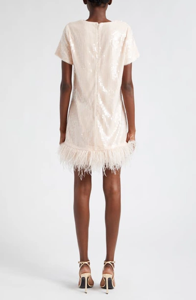 Shop Likely Marullo Sequin Feather Trim Dress In Misty Rose