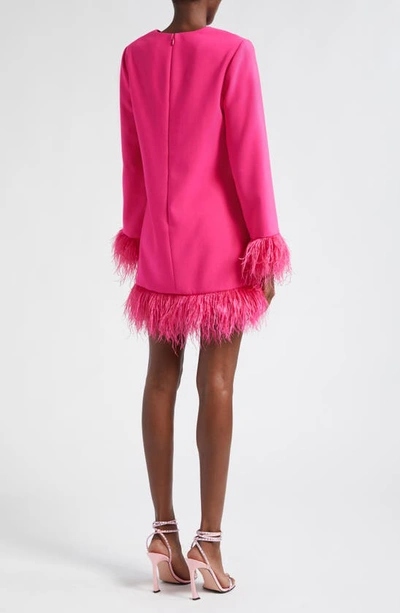 Shop Likely Marullo Feather Trim Long Sleeve Dress In Fuschia