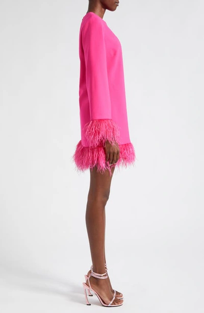 Shop Likely Marullo Feather Trim Long Sleeve Dress In Fuschia